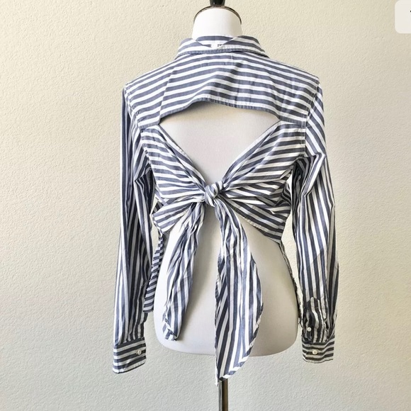 The Des Open-back Striped Shirt In Blue Lagoon Size 3 Large - Picture 8 of 10
